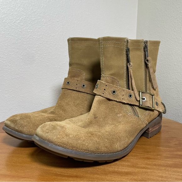 Women’s CAT Caterpillar Moto Zipper Work Boots Size 10/41 Camel Suede - Picture 5 of 16